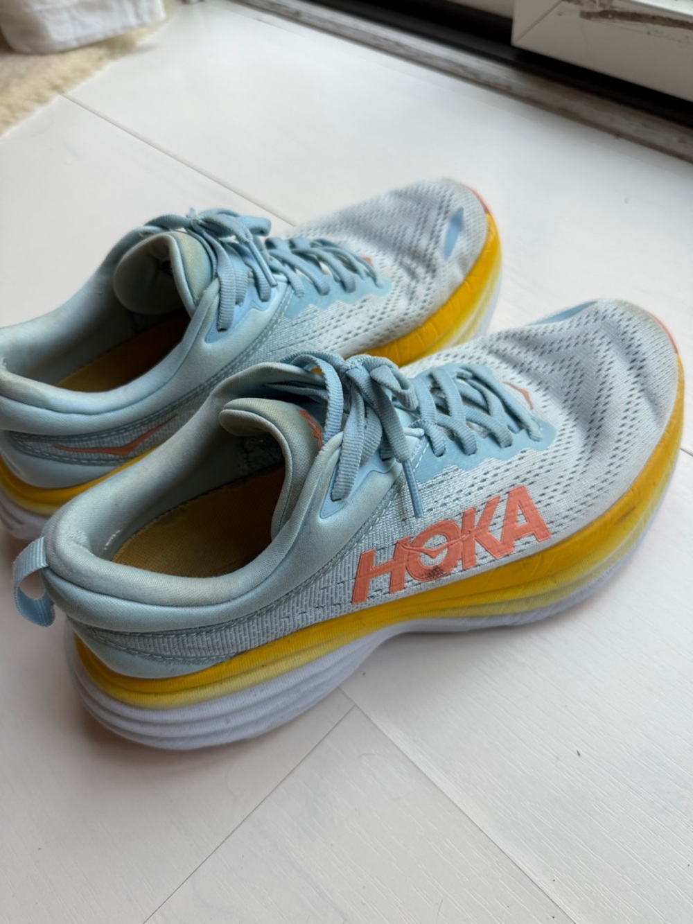 Light Blue and Yellow Women's HOKA Bondi 8 - Picture 3 of 5